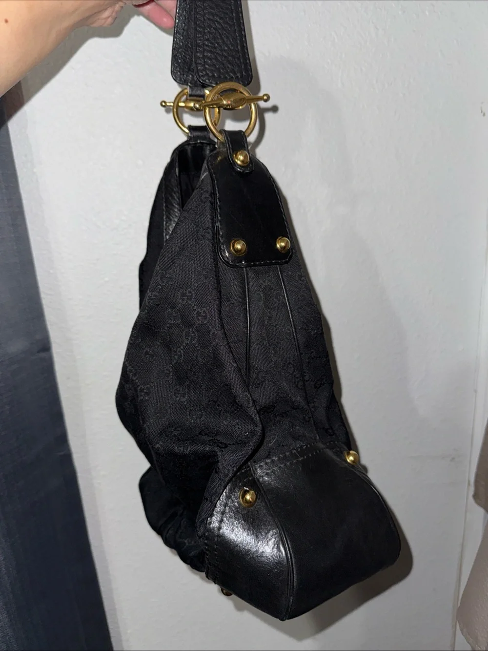 Y2K black Gucci Canvas monogram large shoulder bag